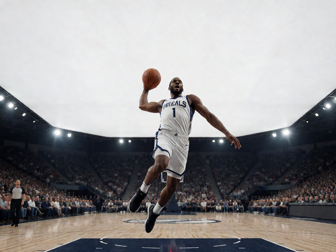 NBA比赛中球员完成精彩扣篮的瞬间画面