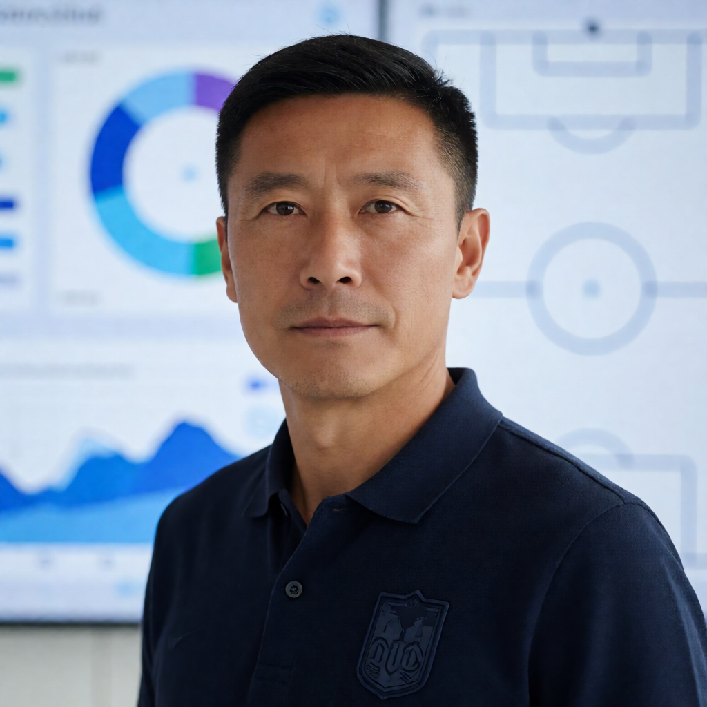 足球教练在场边指挥比赛战术布置的专注神情